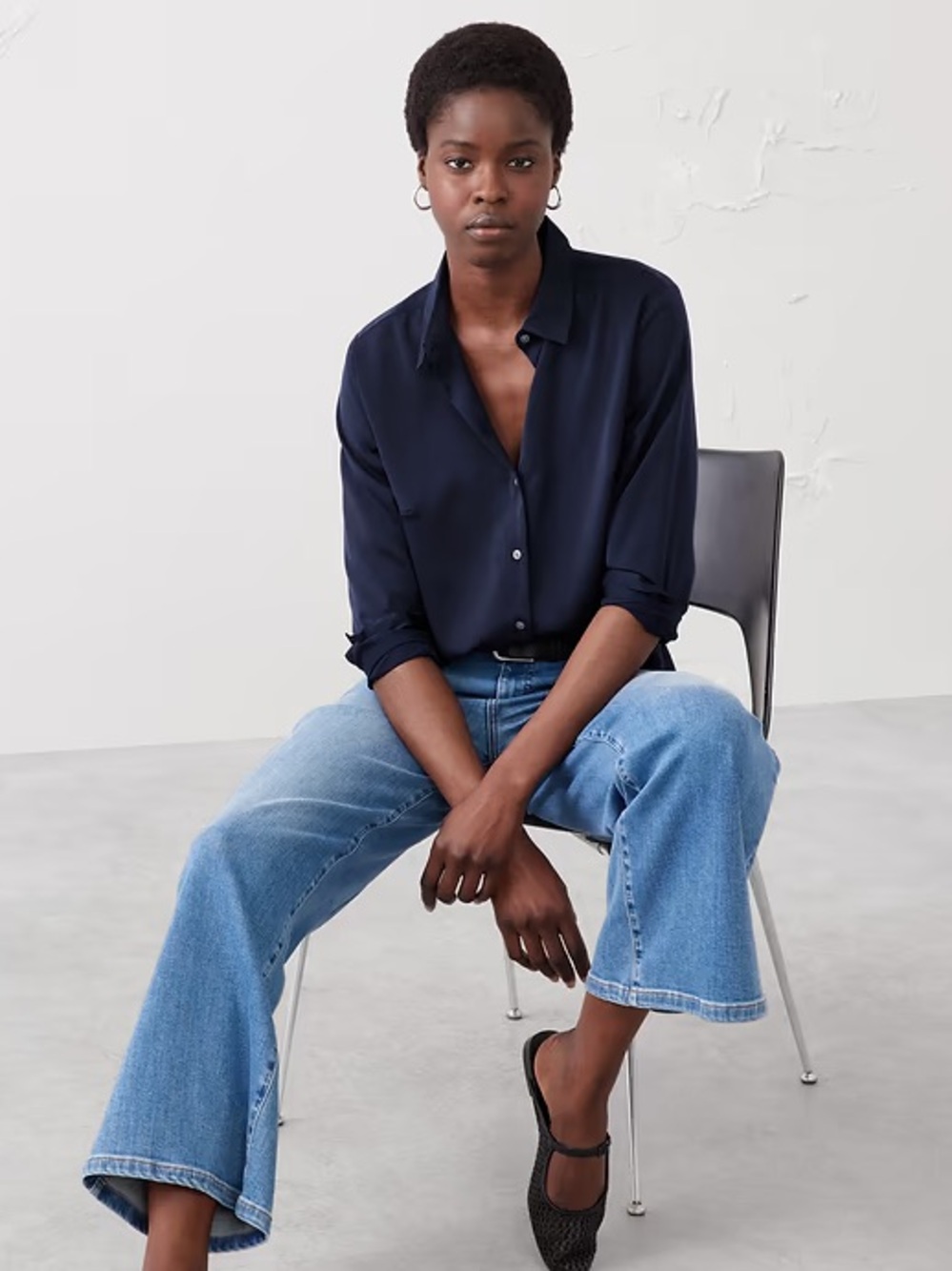 Banana Republic Satin Navy Button Down